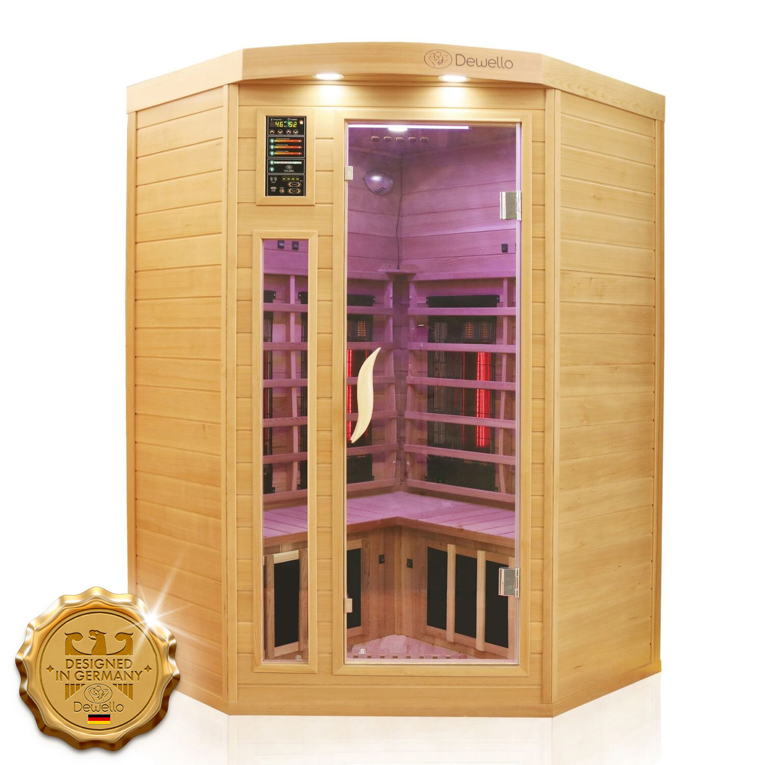 Dewello Infrarotkabine Infrarotsauna LAKEFIELD PRO Hemlock-Zeder 120cm x 120cm inkl. Vollspektrumstrahler, Bodenstrahler