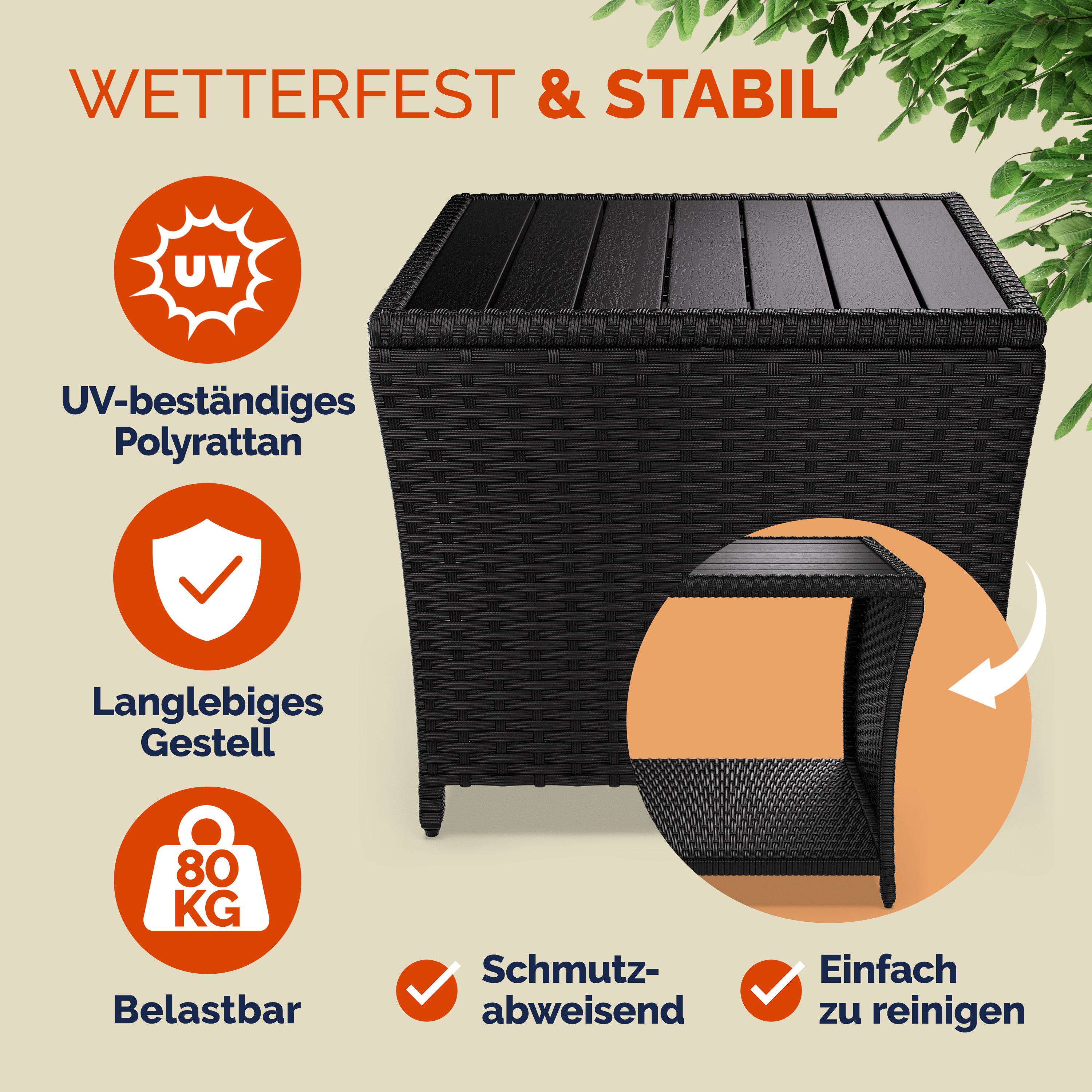 Polyrattan Beistelltisch Vedis Schwarz 45x45x40cm