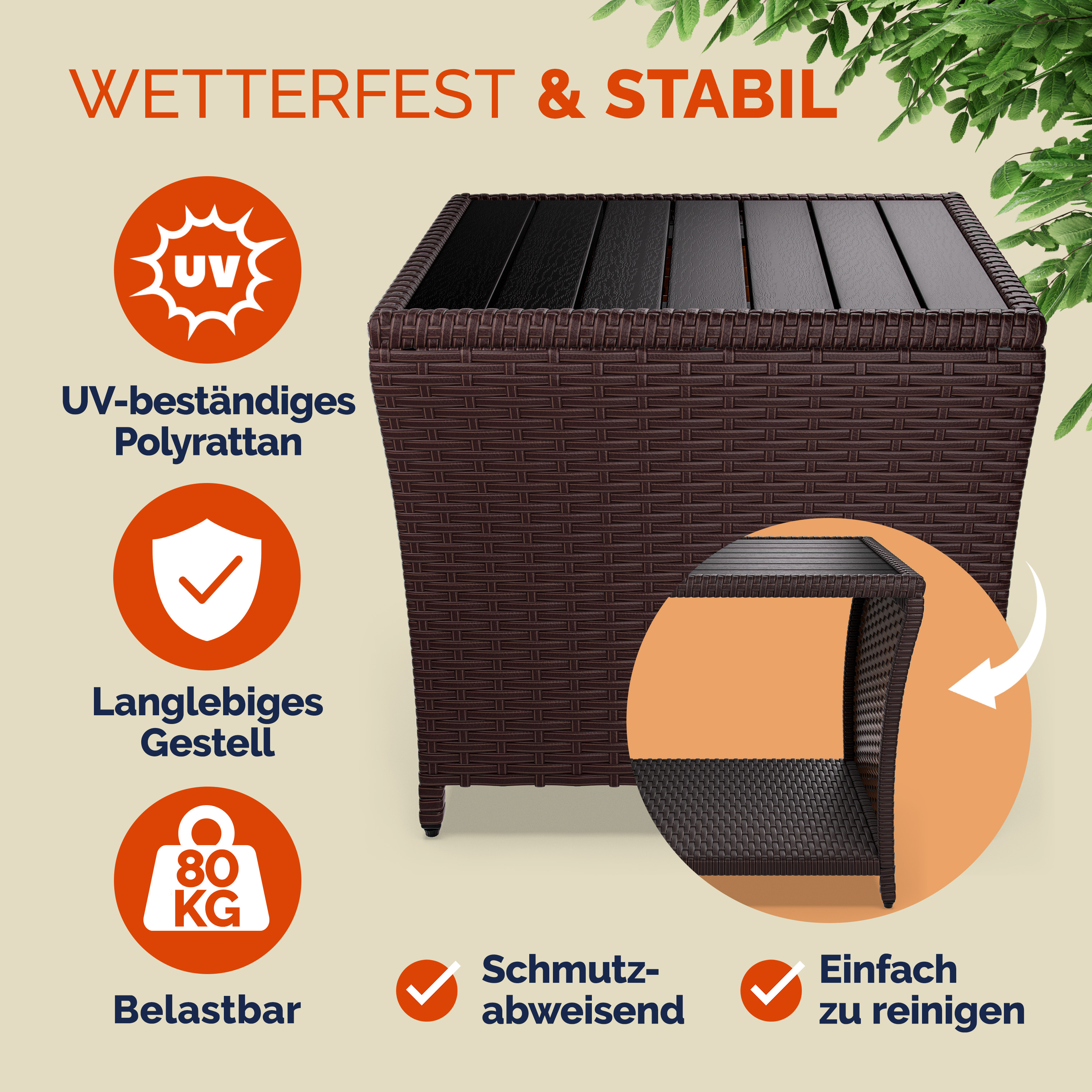Polyrattan Beistelltisch Vedis Braun 45x45x40cm