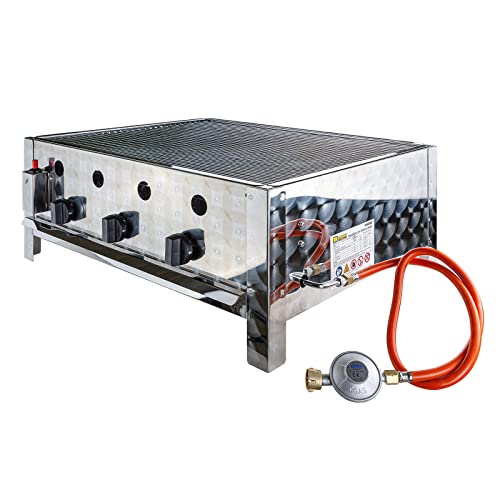 Edelstahl Gasbräter Gasgrill Gastrobräter Tischgrill 3 Flammen mit Grillrost