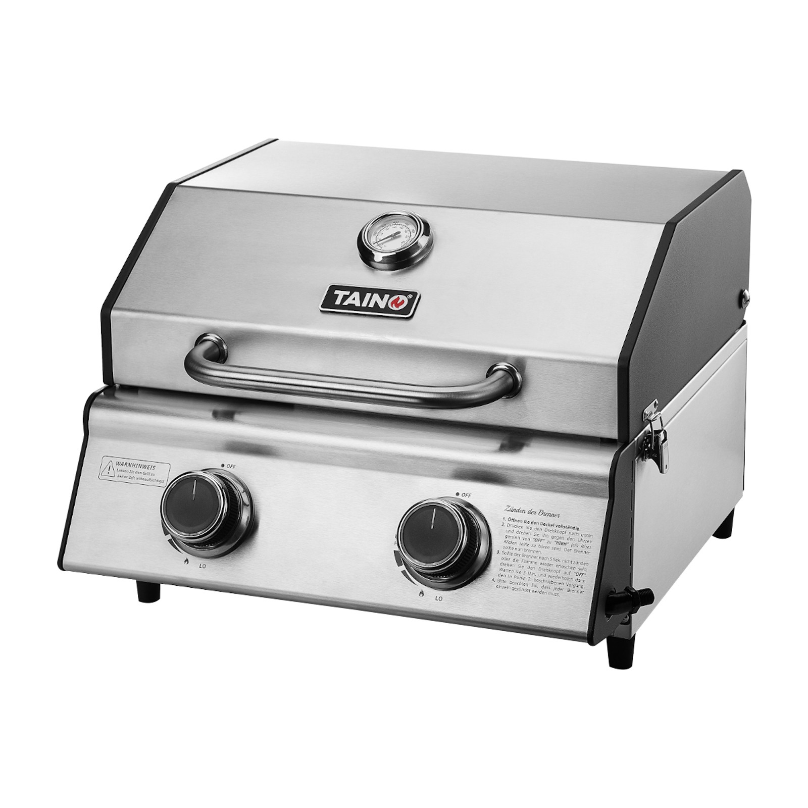 TAINO PLATINUM COMPACT Tischgrill 2 Brenner Gasgrill Edelstahl Kompakt Camping 