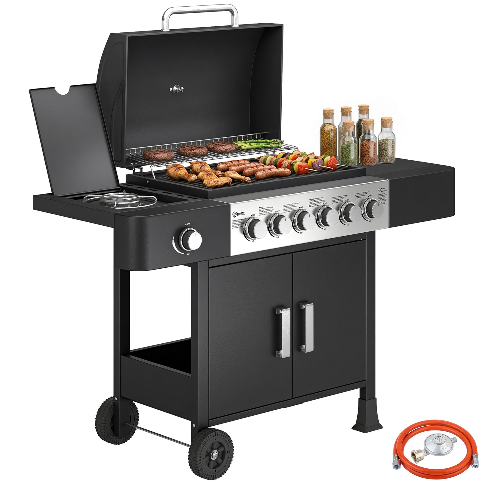 Gasgrill 17,8 KW 6+1 Brenner BBQ Grillwagen aus Edelstahl inkl Seitenbrenner