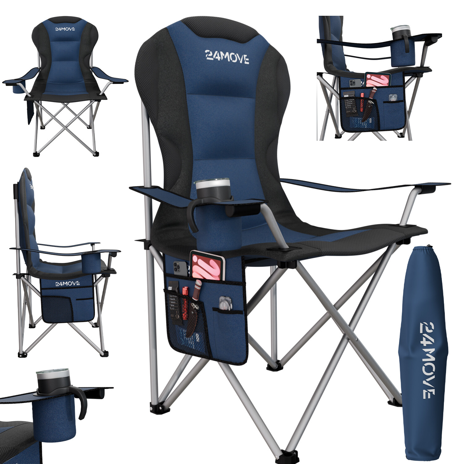 24MOVE® Campingstuhl Klappstuhl Outdoor Angelstuhl Camping faltbar SALVADOR blau