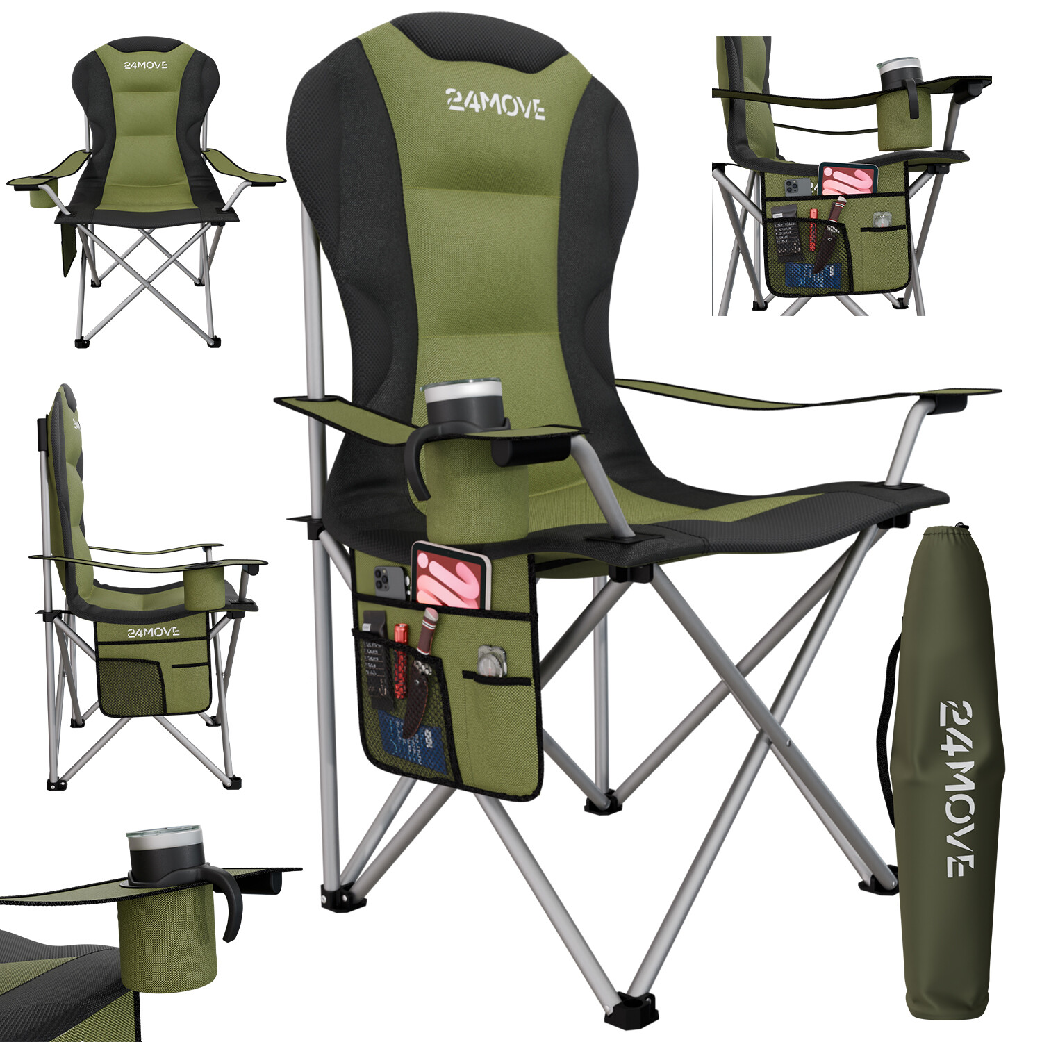 24MOVE® Campingstuhl Klappstuhl Outdoor Angelstuhl Camping faltbar SALVADOR grün