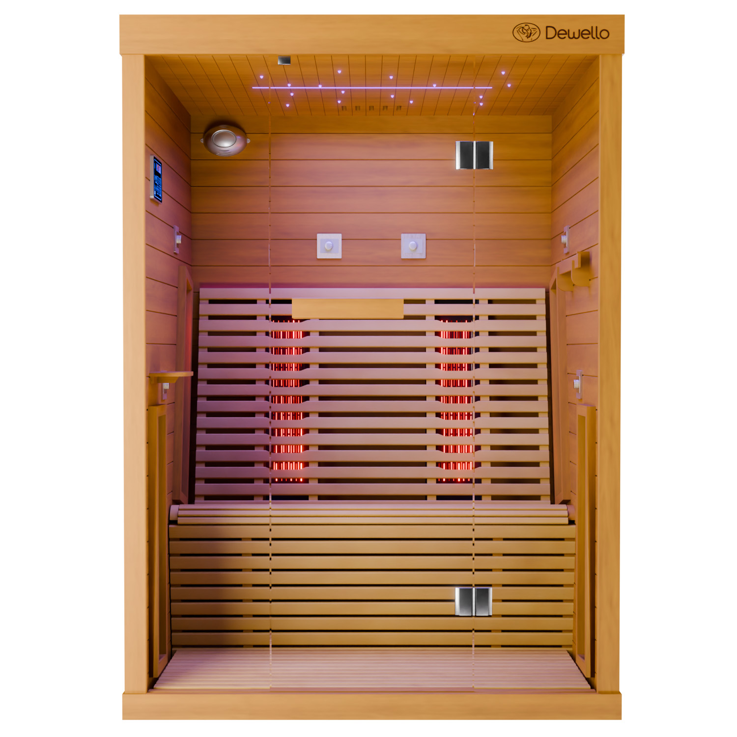 Dewello Infrarotkabine Infrarotsauna PALERMO 135x120 Hemlock inkl. Vollspektrumstrahler, Bodenstrahler