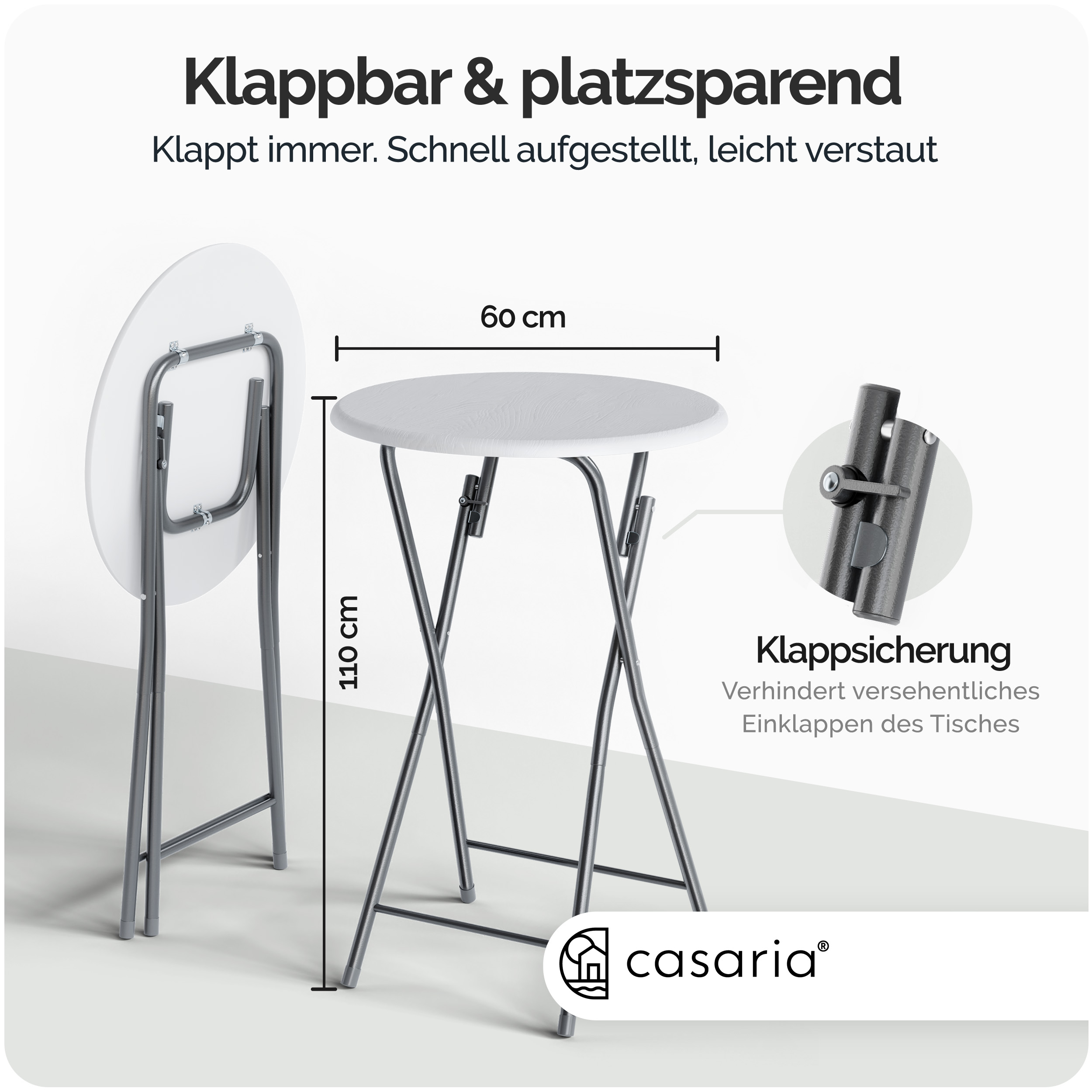 Stehtisch Ø60cm klappbar Holzdekor Weiß