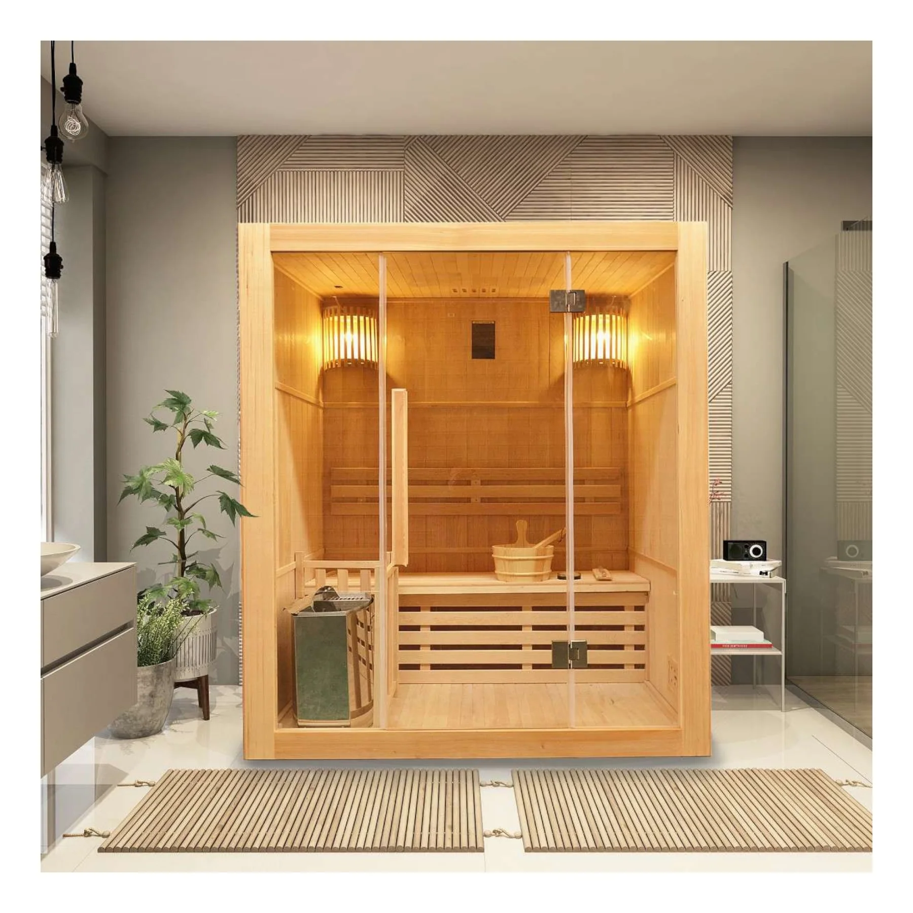 Finnische Sauna Riga mit Ofen 150x120 cm