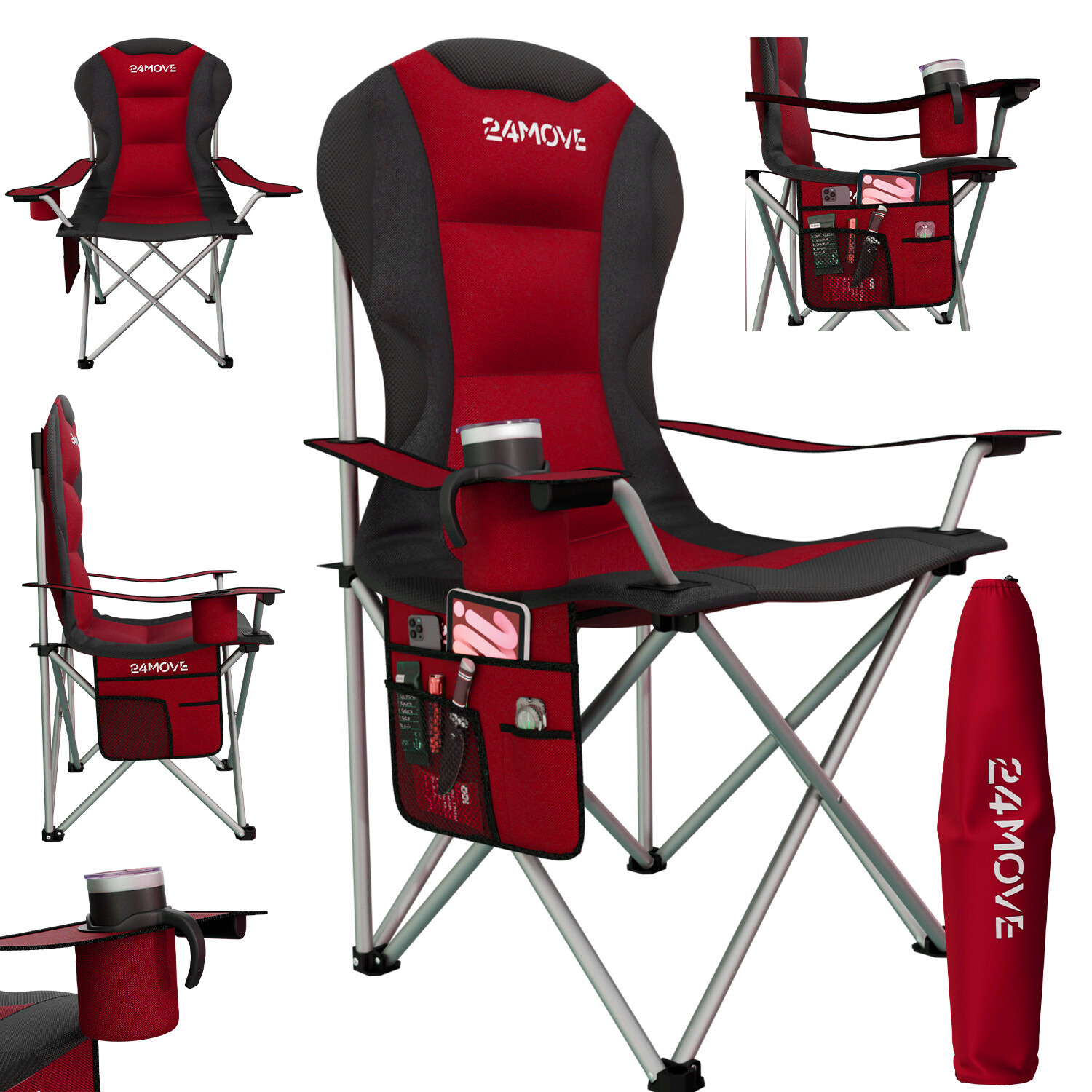 24MOVE® Campingstuhl Klappstuhl Outdoor Angelstuhl Camping faltbar SALVADOR rot