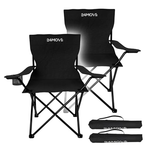 24MOVE® Campingstuhl Klappstuhl Outdoor Angelstuhl Camping faltbar schwarz 2er Set