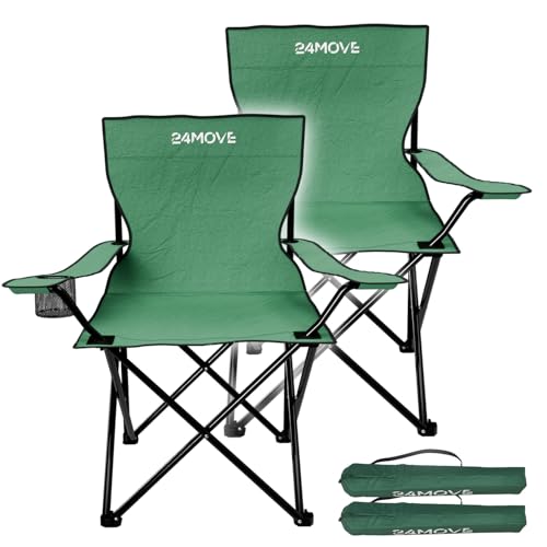 24MOVE® Campingstuhl Klappstuhl Outdoor Angelstuhl Camping faltbar grün 2er Set