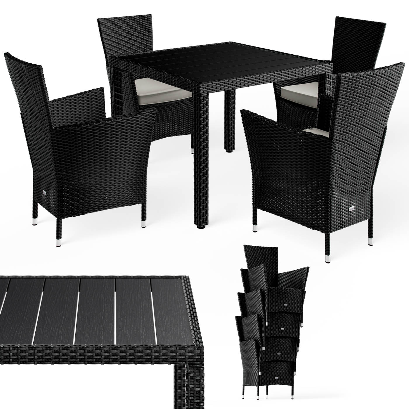 Polyrattan Garten-Sitzgruppe Riga 5-tlg Schwarz