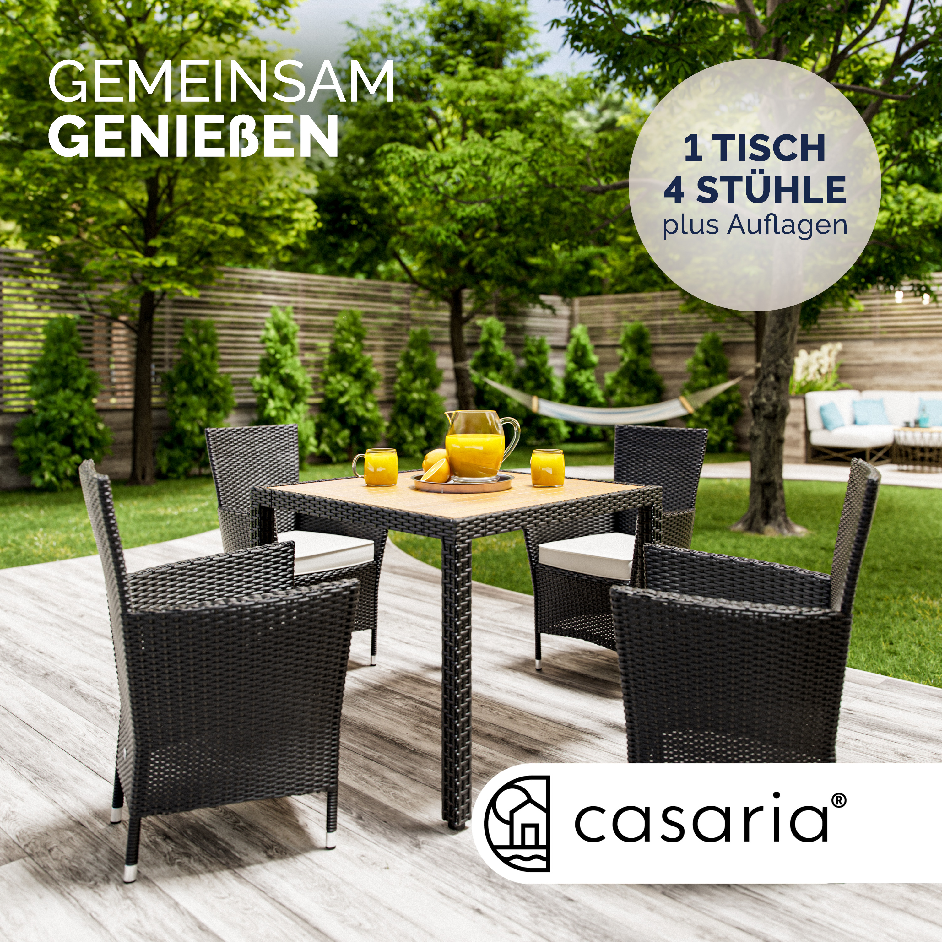 Polyrattan Garten-Sitzgruppe Korfu 5-tlg Schwarz