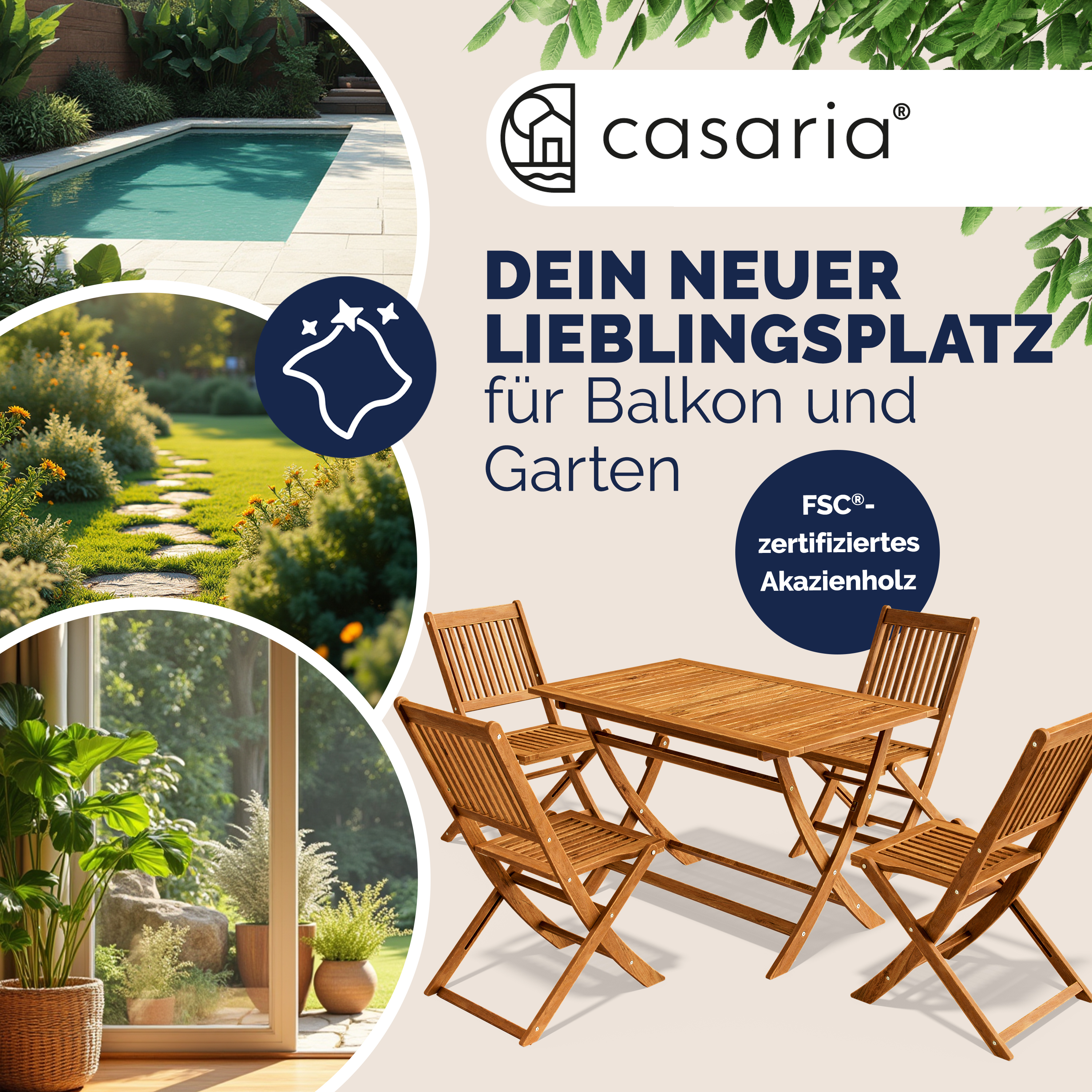 Garten-Sitzgruppe Sydney 5-tlg Akazienholz FSC®-zertifiziert