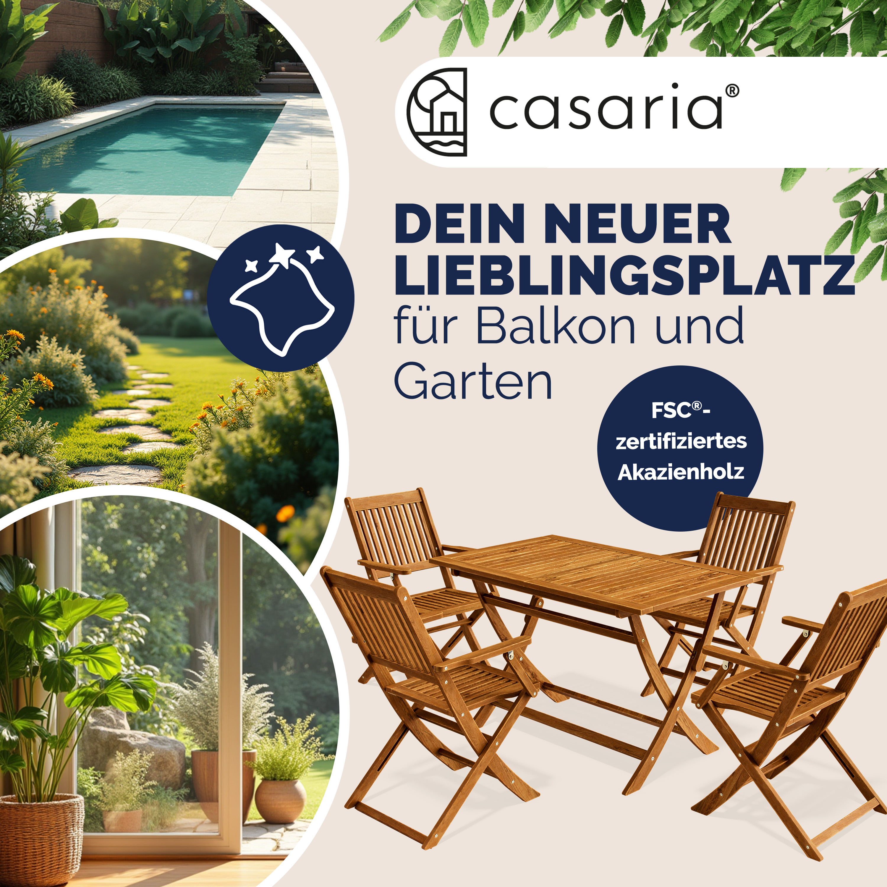 Garten-Sitzgruppe Sydney Komfort 5-tlg Akazienholz FSC® zertifiziert