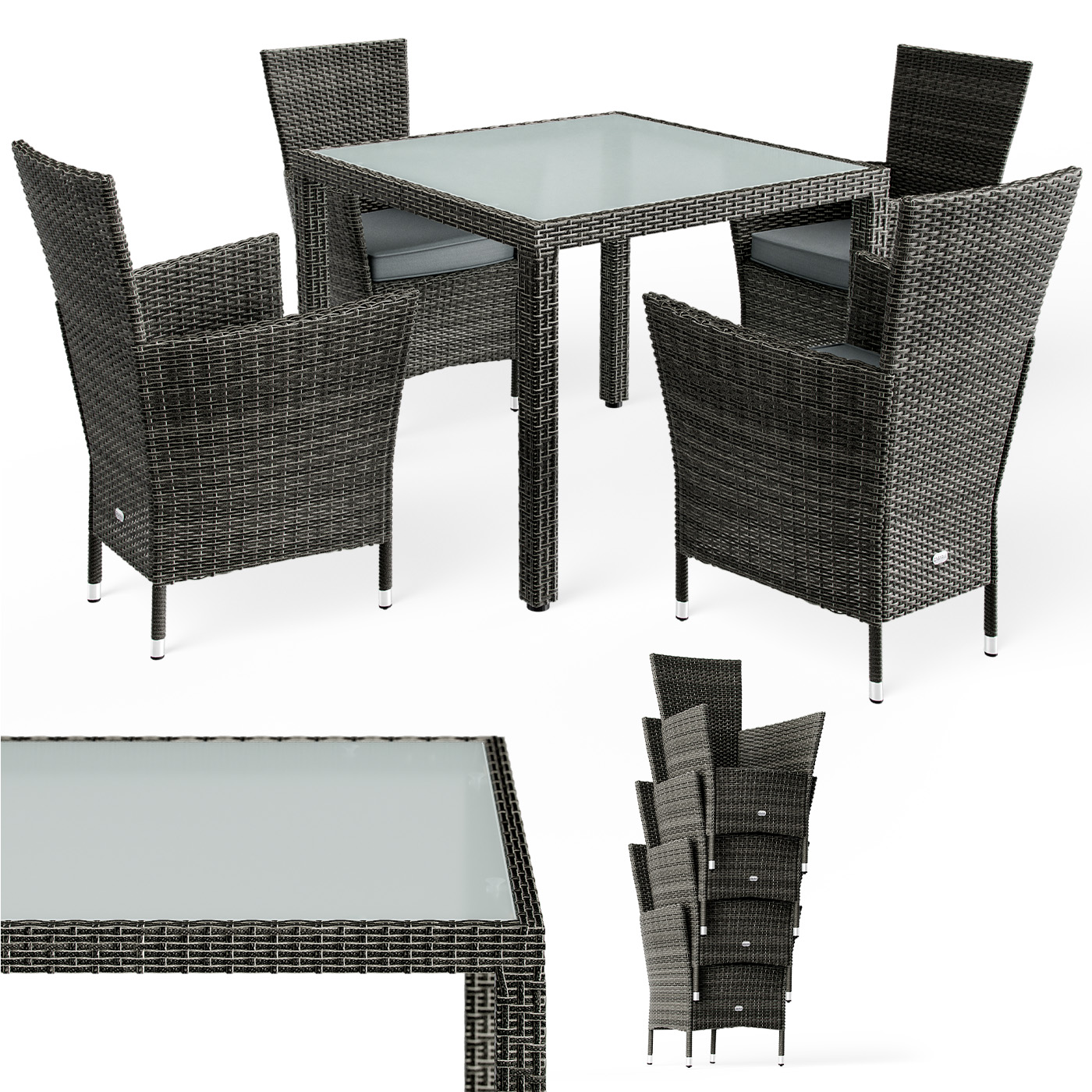 Polyrattan Garten-Sitzgruppe Bali 5-tlg Grau/Anthrazit