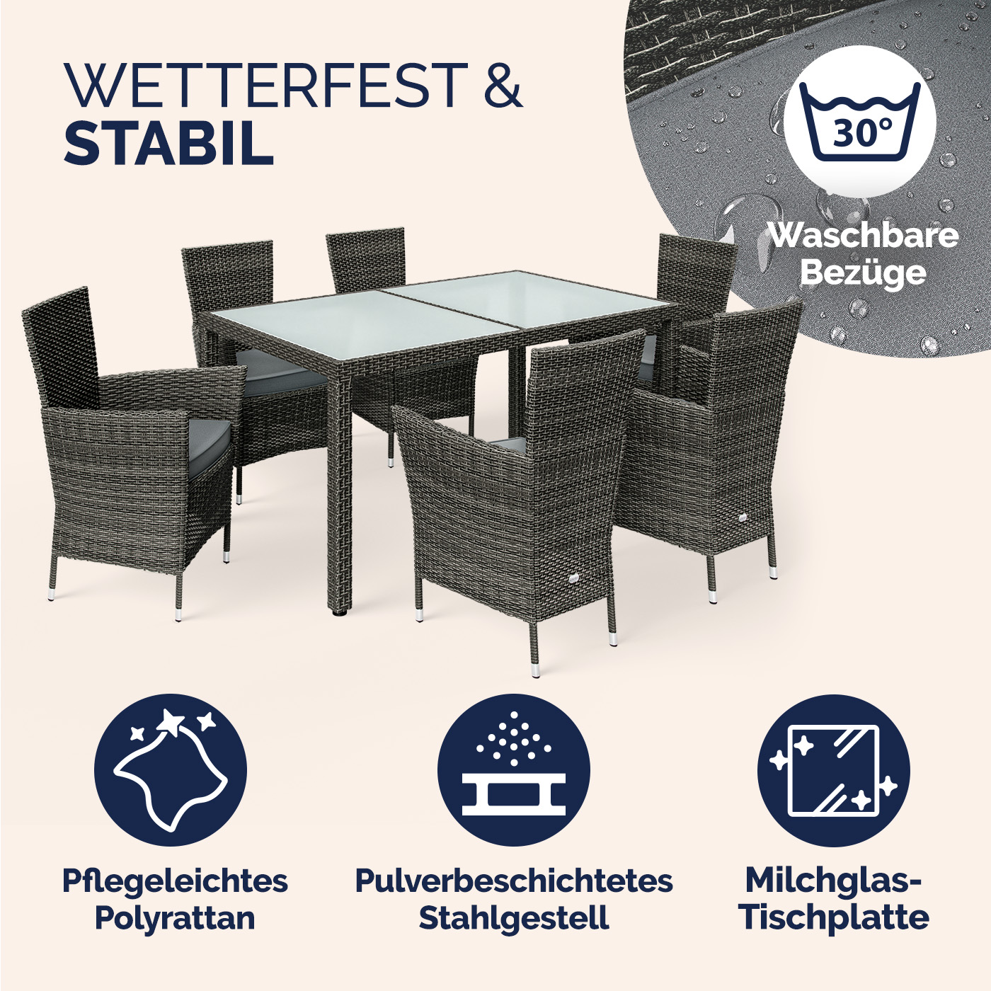 Polyrattan Garten-Sitzgruppe 7-tlg Grau/Anthrazit