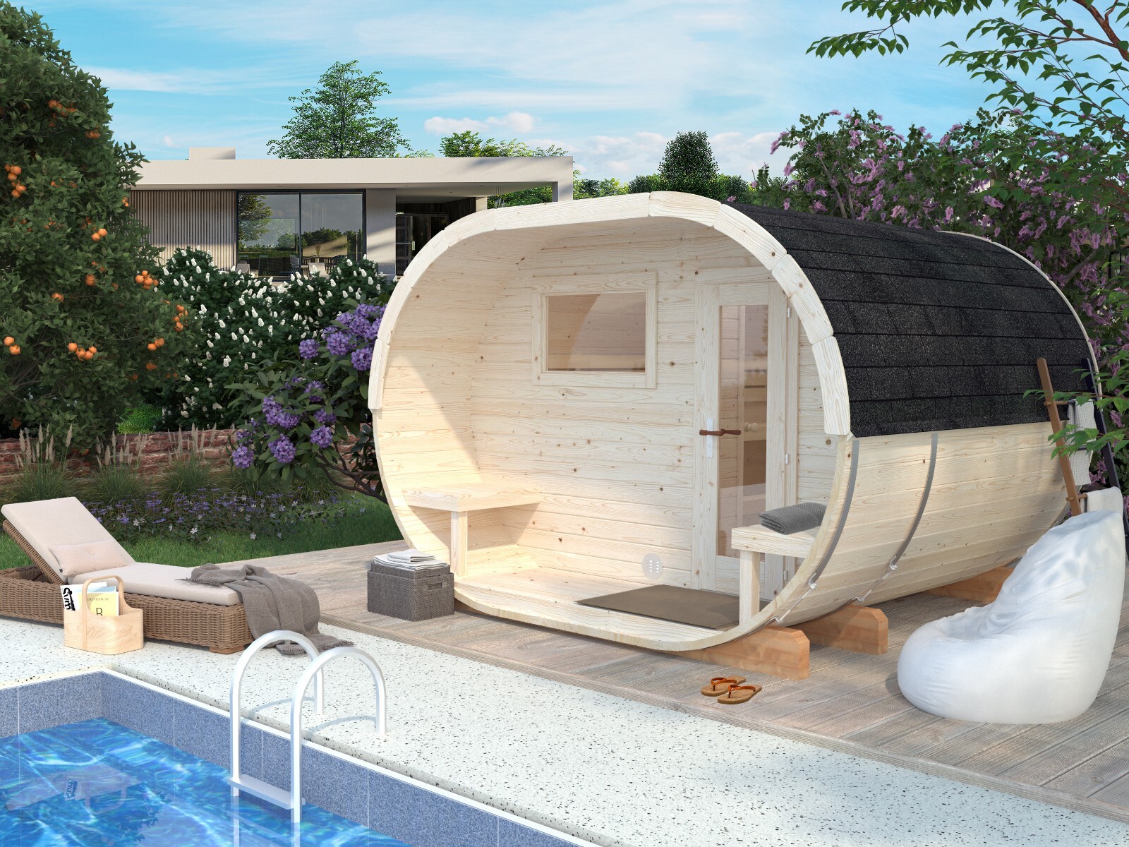 Fasssauna Oval Anette 328 x 274 cm