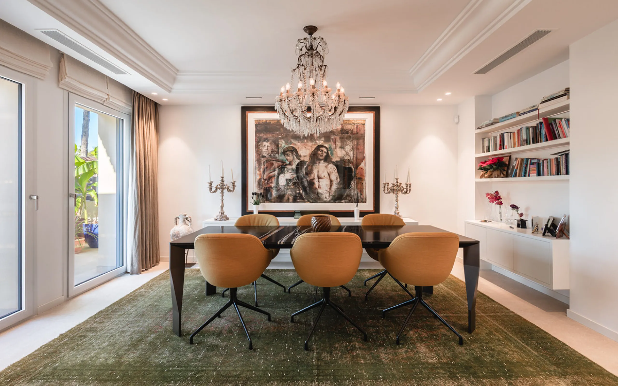 This exceptional and exquisitely designed southwest-facing duplex penthouse offers a stunning panoramic view of the award-winning gardens of Las Alamandas, in Nueva Andalucía, providing an ideal balance of sun and shade across its expansive terrace spaces