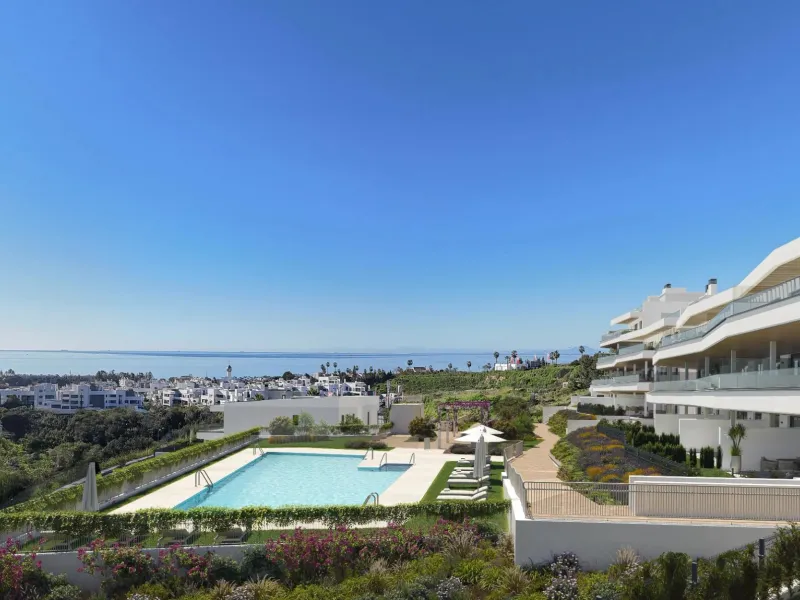 New Build Apartments with Sea Views next to Selwo Park, Estepona& & Modern homes in a privileged natural setting& Located in the exclusive Selwo area, between Estepona and San Pedro de Alcántara, this new residential development on the Costa del 