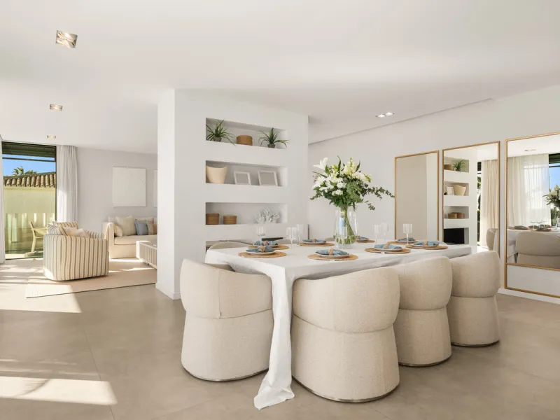 Boasting of panoramic sea views, a contemporary showpiece villa sitting in a privileged beachfront position in the New Golden Mile, surrounded by an expansive private garden with a large private swimming pool. The ideal family estate offering a dynamic ou