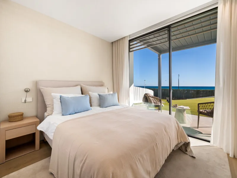 Boasting of panoramic sea views, a contemporary showpiece villa sitting in a privileged beachfront position in the New Golden Mile, surrounded by an expansive private garden with a large private swimming pool. The ideal family estate offering a dynamic ou