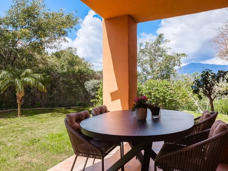 Fully renovated 3-bedroom southwest-facing garden apartment in Gazules del Sol, a fully gated and secured complex walking distance to Atalaya International School, Benahavís.