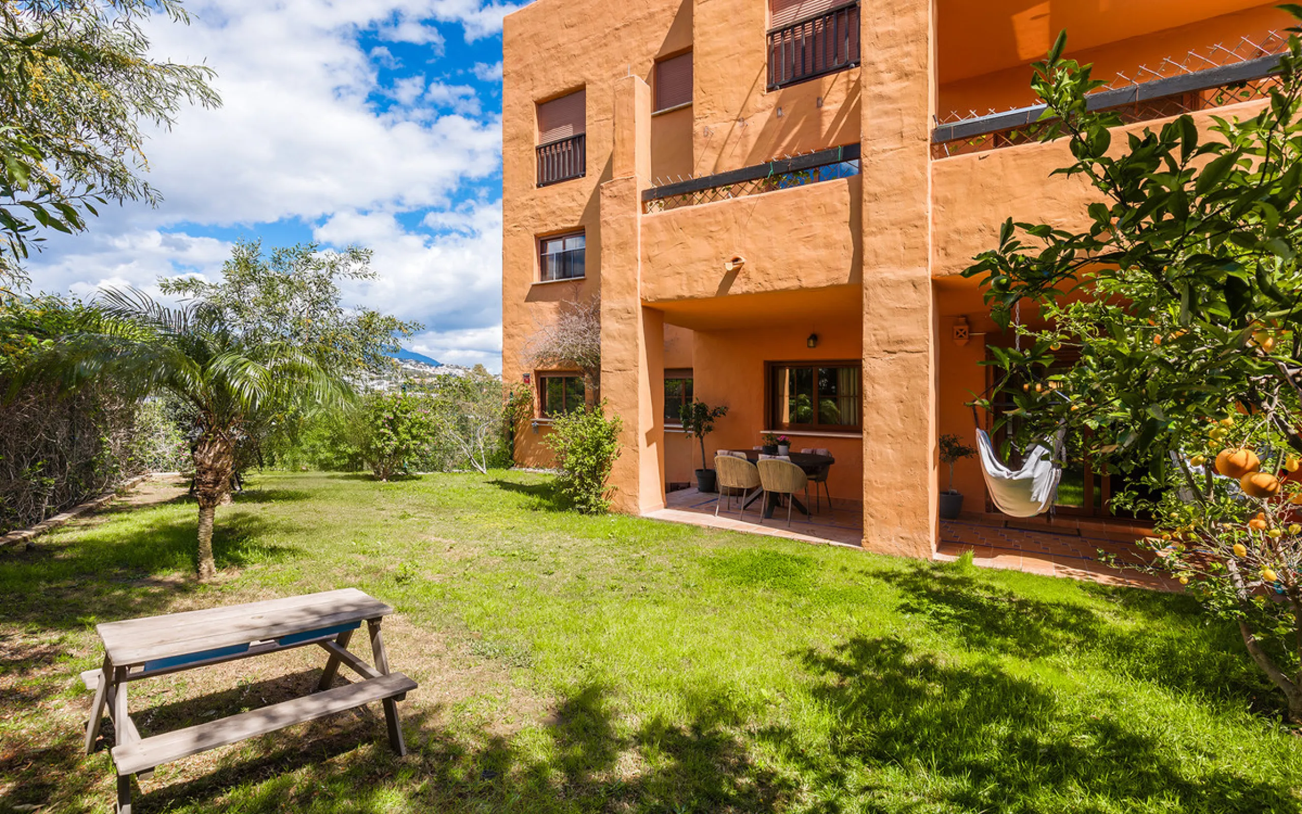 Fully renovated 3-bedroom southwest-facing garden apartment in Gazules del Sol, a fully gated and secured complex walking distance to Atalaya International School, Benahavís.