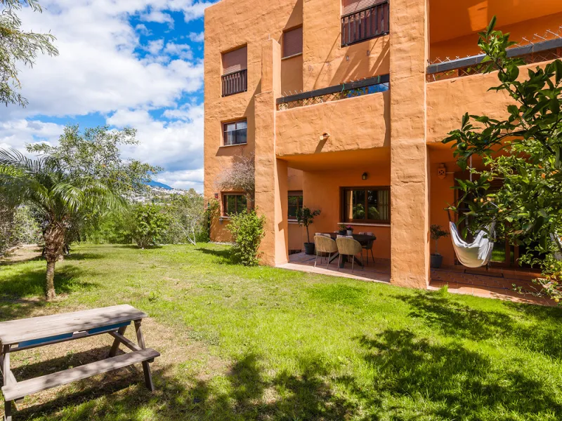 Fully renovated 3-bedroom southwest-facing garden apartment in Gazules del Sol, a fully gated and secured complex walking distance to Atalaya International School, Benahavís.