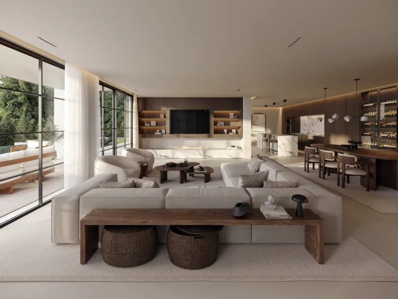 A unique opportunity to acquire a premium plot with an approved project and building license for the construction of an elegant contemporary villa with a total built area of 642 m², distributed over two above-ground levels and a basement. Urban planning c