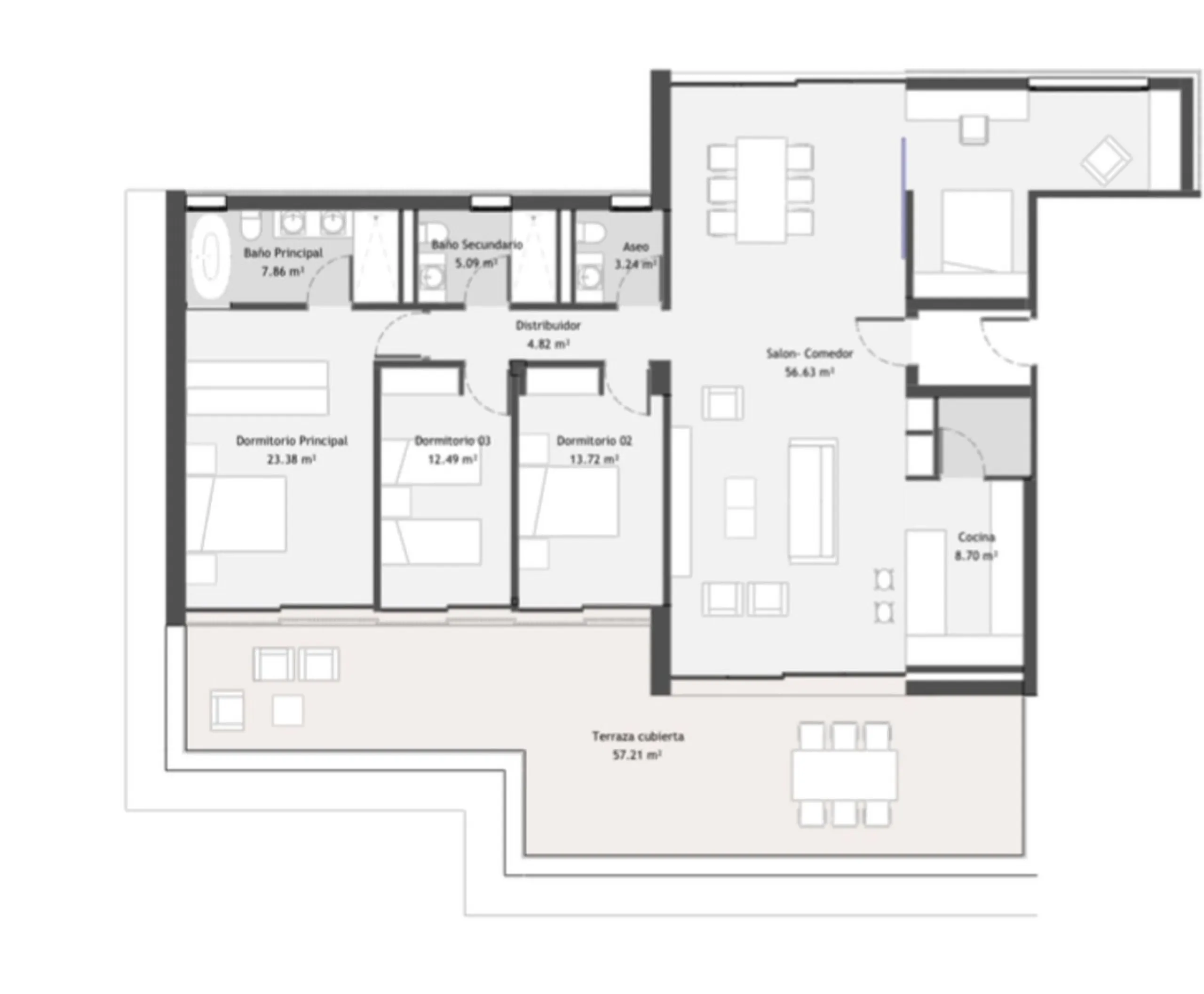 Discover a rare opportunity to own one of the very few 4-bedroom residences in the prestigious Palmitos development, La Quinta. This stunning apartment offers a spacious living room, fully equipped designer kitchen, four bedrooms, two bathrooms, and a gue