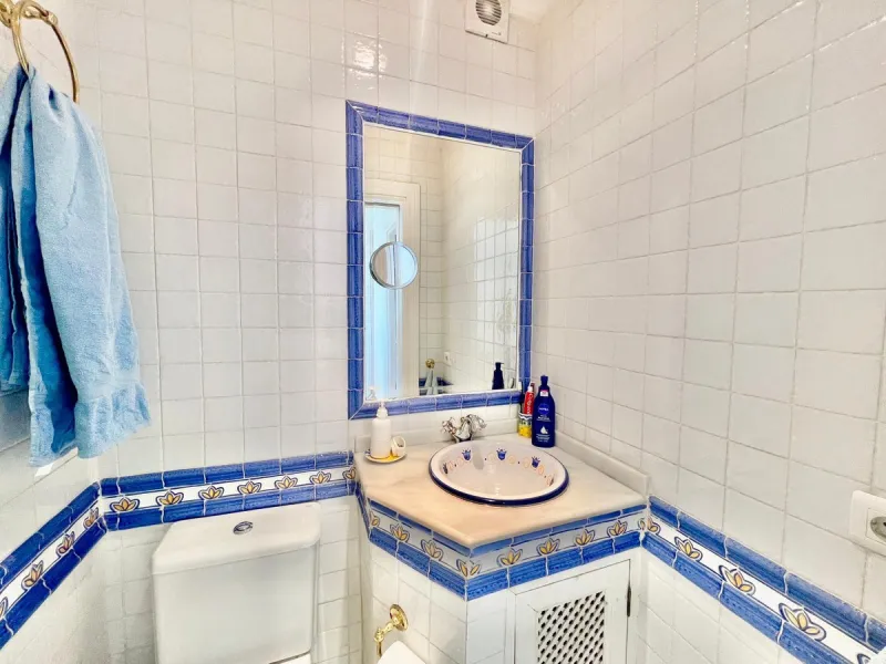 Beachfront complex in Estepona, New Golden Mile, between Cancelada and Selwo, close to Las Dunas. Stunning fully renovated corner semi-detached townhouse, located in a frontline beach complex with a unique charm, reminiscent of an authentic fishing villag
