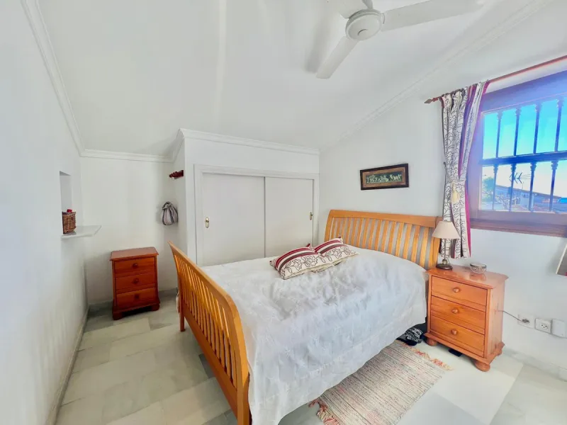 Beachfront complex in Estepona, New Golden Mile, between Cancelada and Selwo, close to Las Dunas. Stunning fully renovated corner semi-detached townhouse, located in a frontline beach complex with a unique charm, reminiscent of an authentic fishing villag