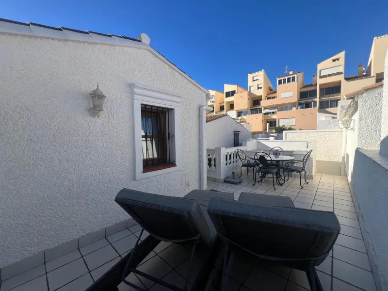 Beachfront complex in Estepona, New Golden Mile, between Cancelada and Selwo, close to Las Dunas. Stunning fully renovated corner semi-detached townhouse, located in a frontline beach complex with a unique charm, reminiscent of an authentic fishing villag