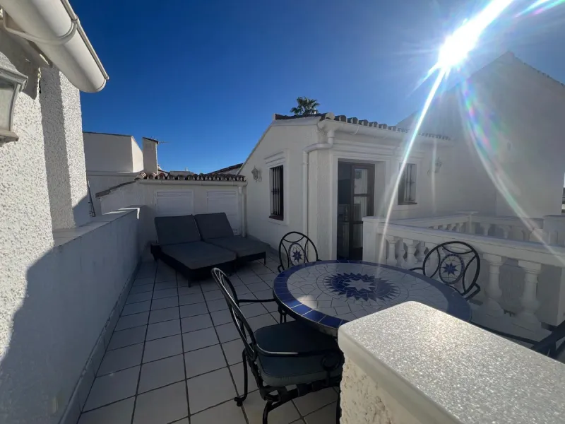 Beachfront complex in Estepona, New Golden Mile, between Cancelada and Selwo, close to Las Dunas. Stunning fully renovated corner semi-detached townhouse, located in a frontline beach complex with a unique charm, reminiscent of an authentic fishing villag