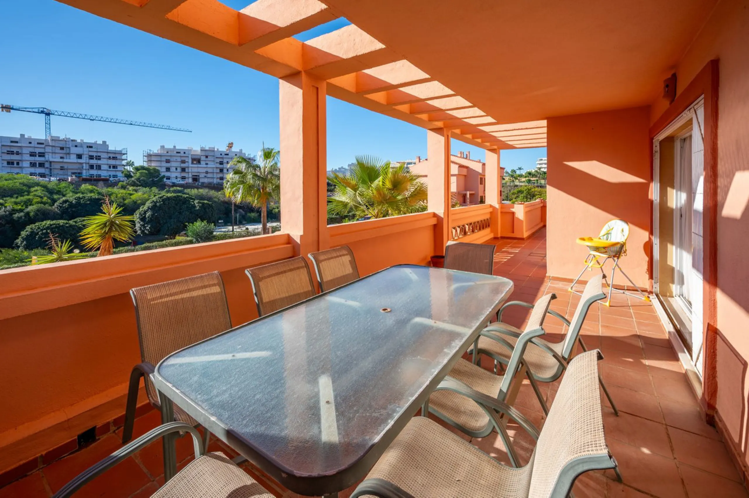 One-level apartment consisting of 3 double bedrooms, together with 3 bathrooms a large L shape terrace with the bonus of half being covered and the other half open to be able to enjoy the sun all day long which you has limited sea views. Property comes wi