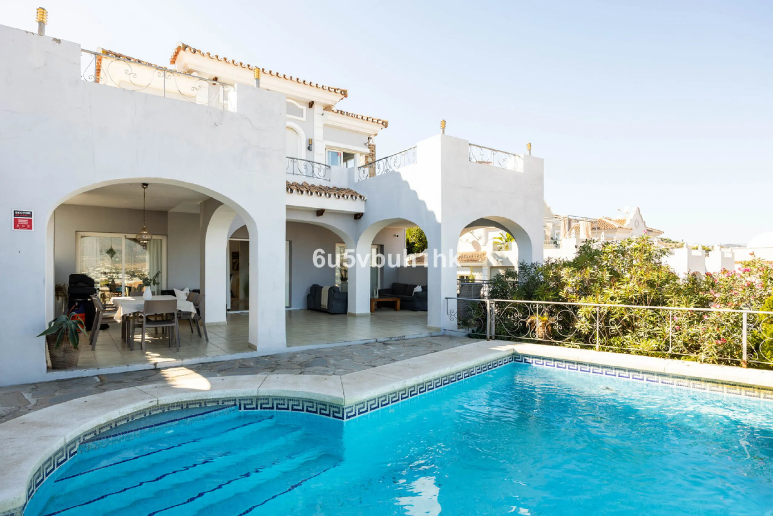 Imagine waking up to golden Mediterranean light, the scent of warm pine trees, and birdsong drifting across rolling green fairways. This exceptional 6-bedroom villa beside Cerrado del Aguila Golf & Resort offers more than a home – it offers a lifestyle sh