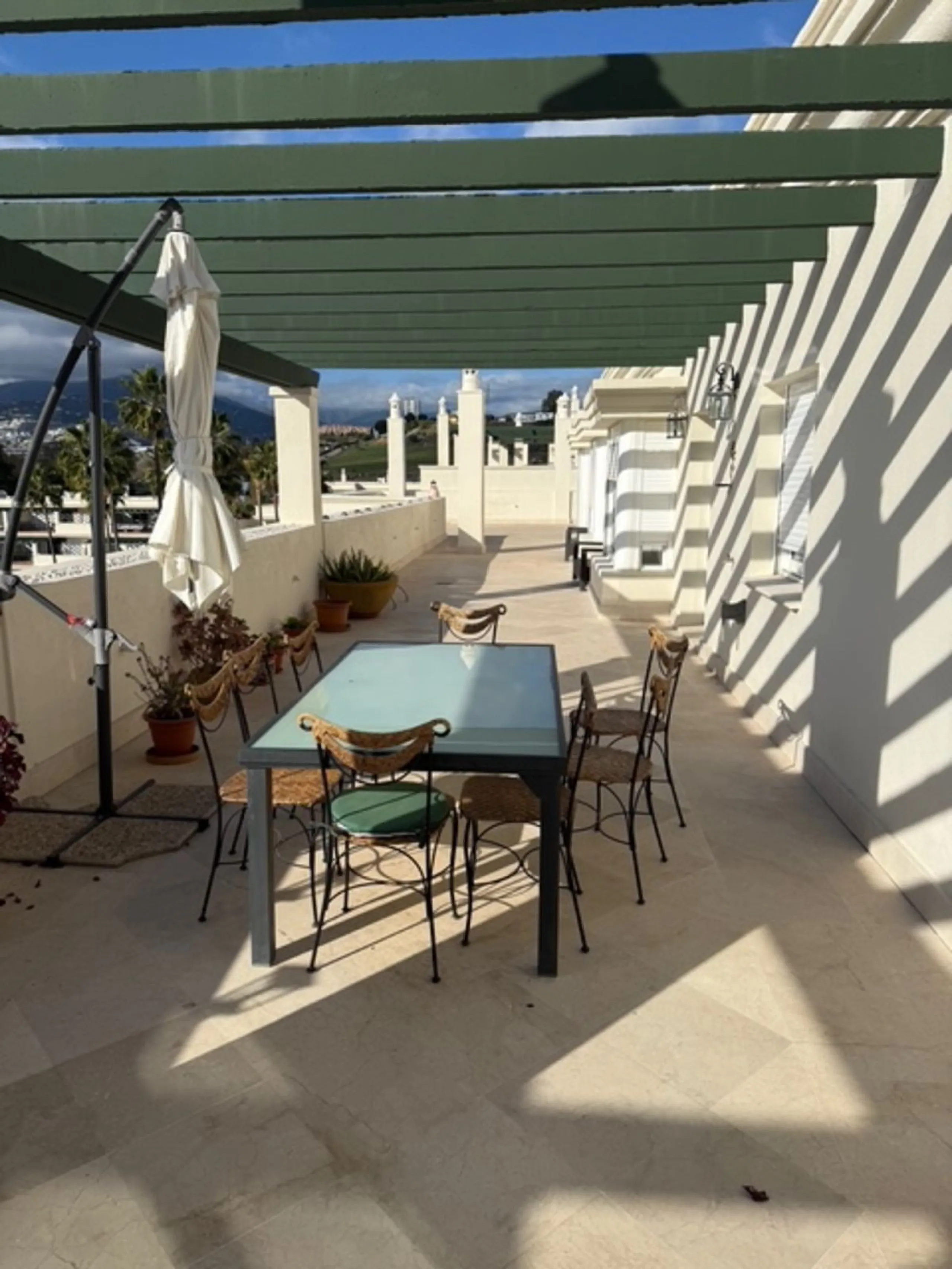 A rare opportunity to find a penthouse in Nueva Andalucia with almost 300 m2 terrace wrapped around the 3 bed apartment.