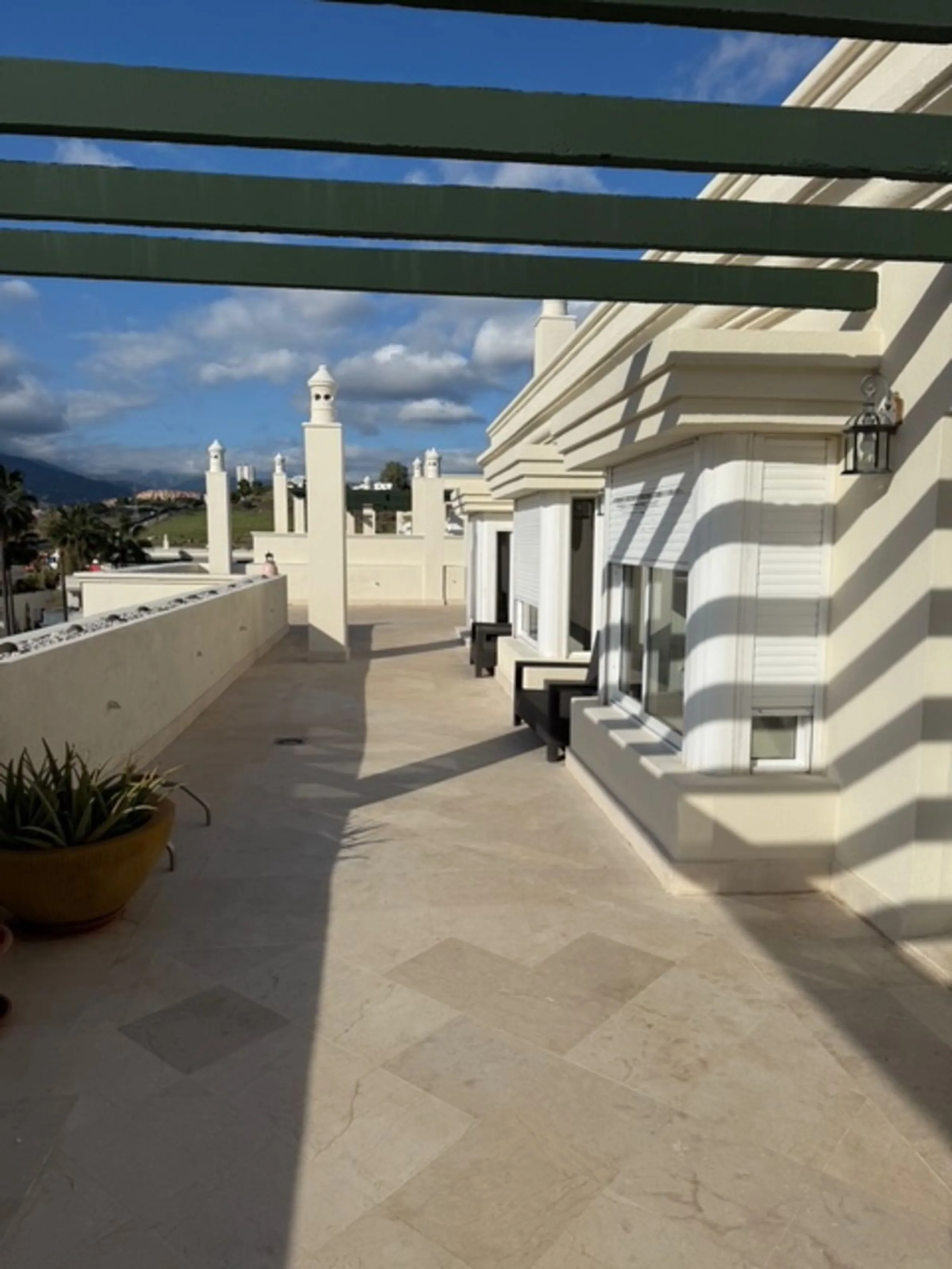 A rare opportunity to find a penthouse in Nueva Andalucia with almost 300 m2 terrace wrapped around the 3 bed apartment.