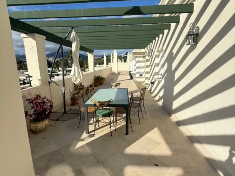 A rare opportunity to find a penthouse in Nueva Andalucia with almost 300 m2 terrace wrapped around the 3 bed apartment.