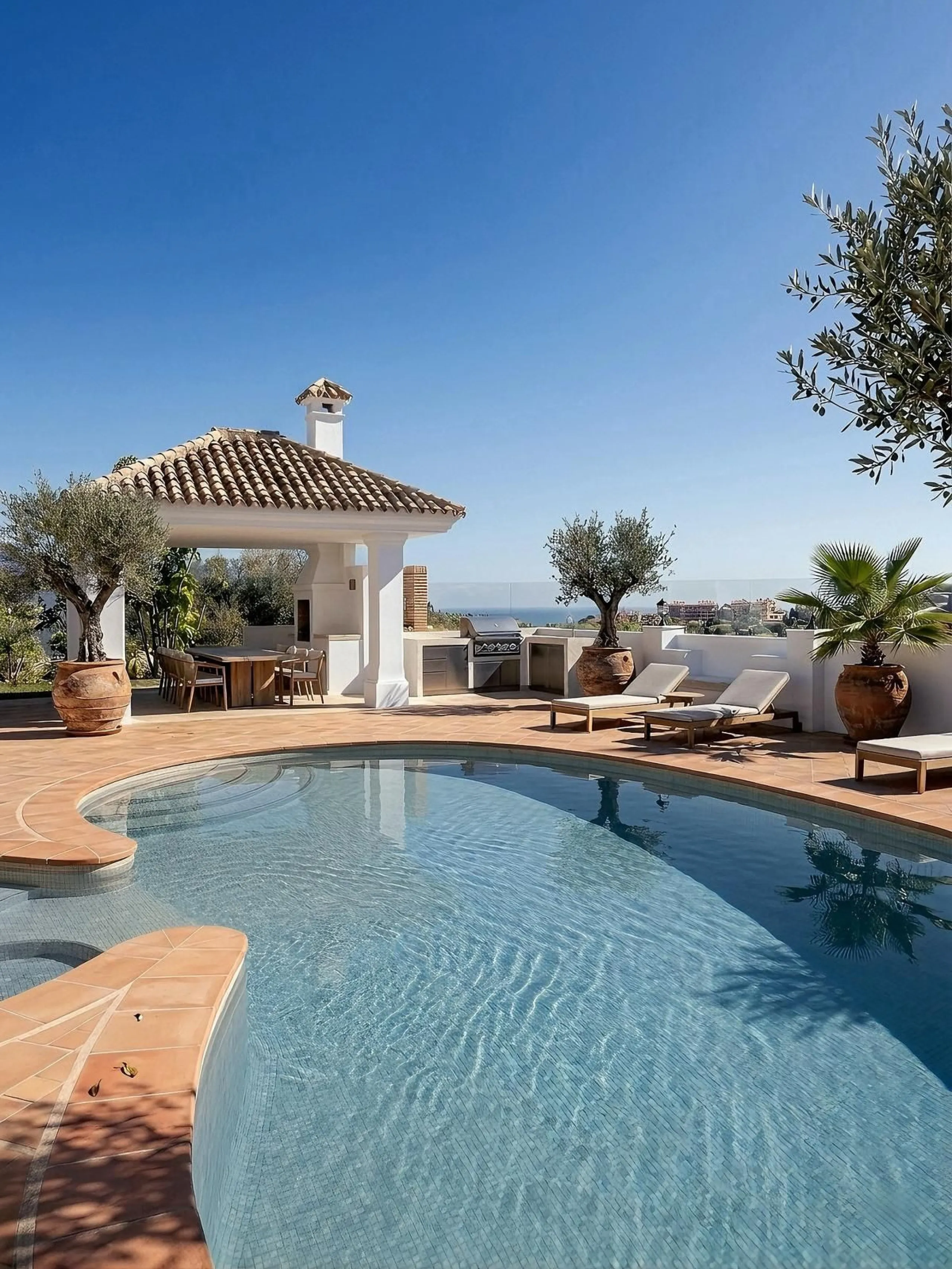 This stunning villa, accompanied by three adjoining buildable plots, presents an exceptional investment opportunity. Boasting six bedrooms and five bathrooms, this property offers abundant space and comfort. Revel in panoramic views of the sea and mountai