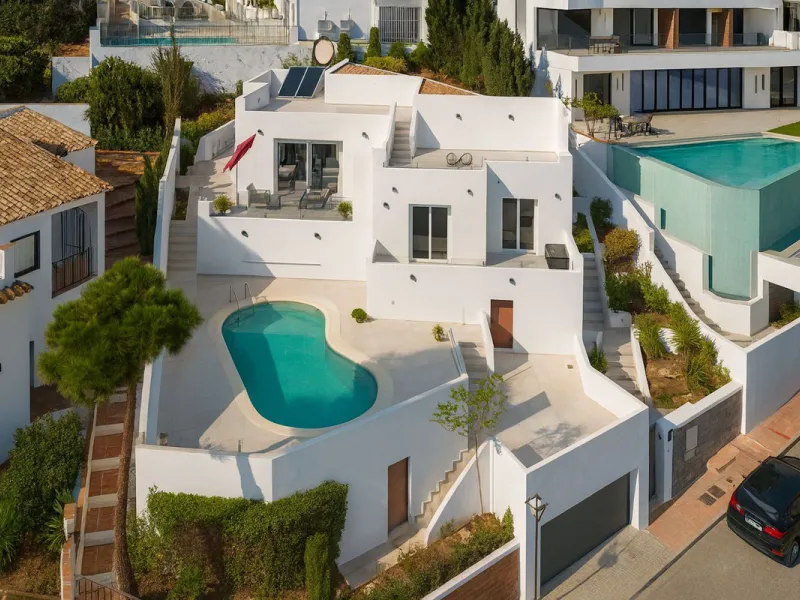 House - Detached Villa в продаже в Mijas, Málaga. В доме 3 спален и 3 ванных комнат. Площадь дома 182 м². Площадь участка 222 м²
