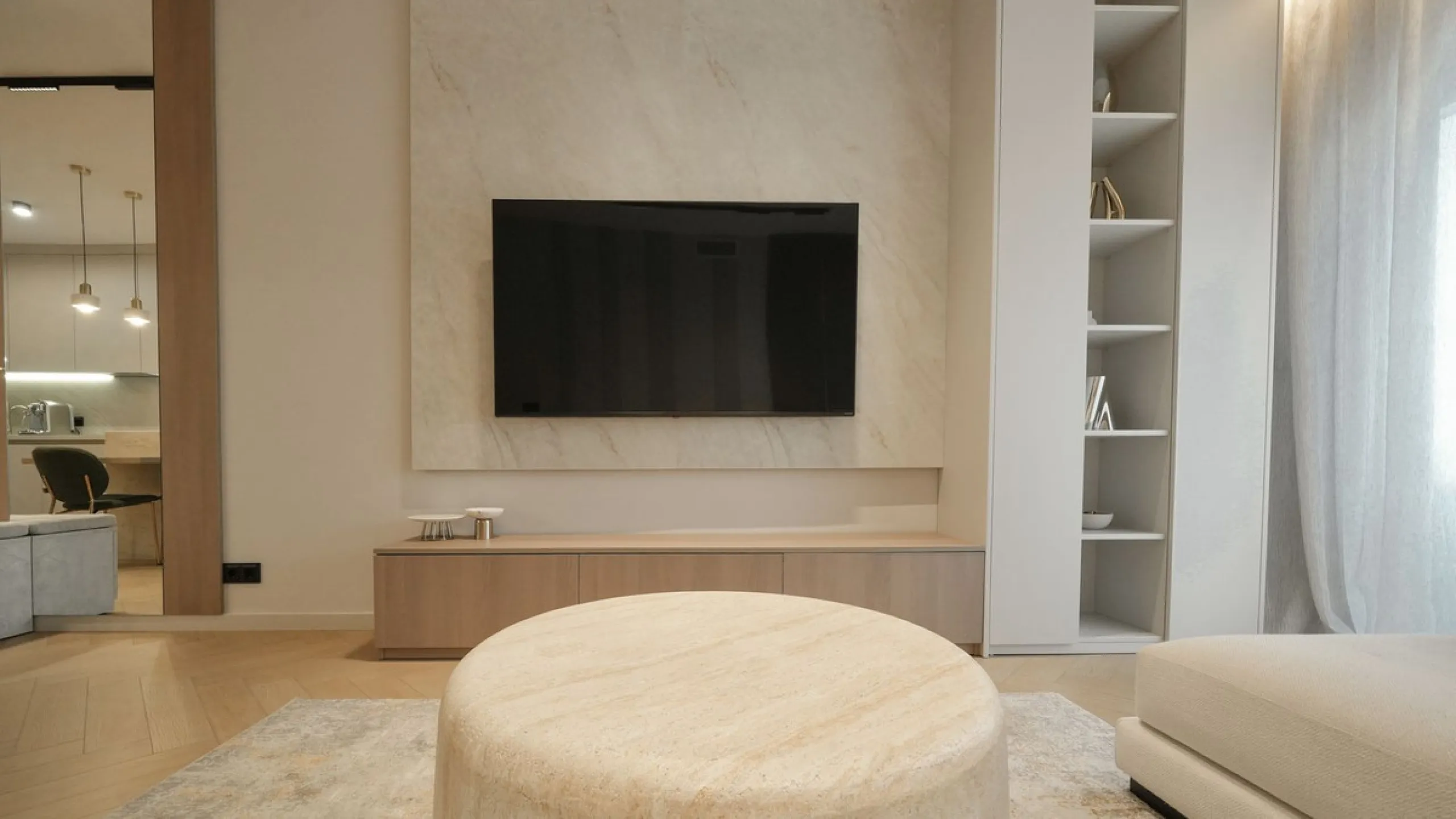 This modern two-bedroom apartment has been completely renovated this year — everything is brand new. The renovation was done in a contemporary style, using high-quality materials and a well-thought-out design. It was made for personal use, with great atte