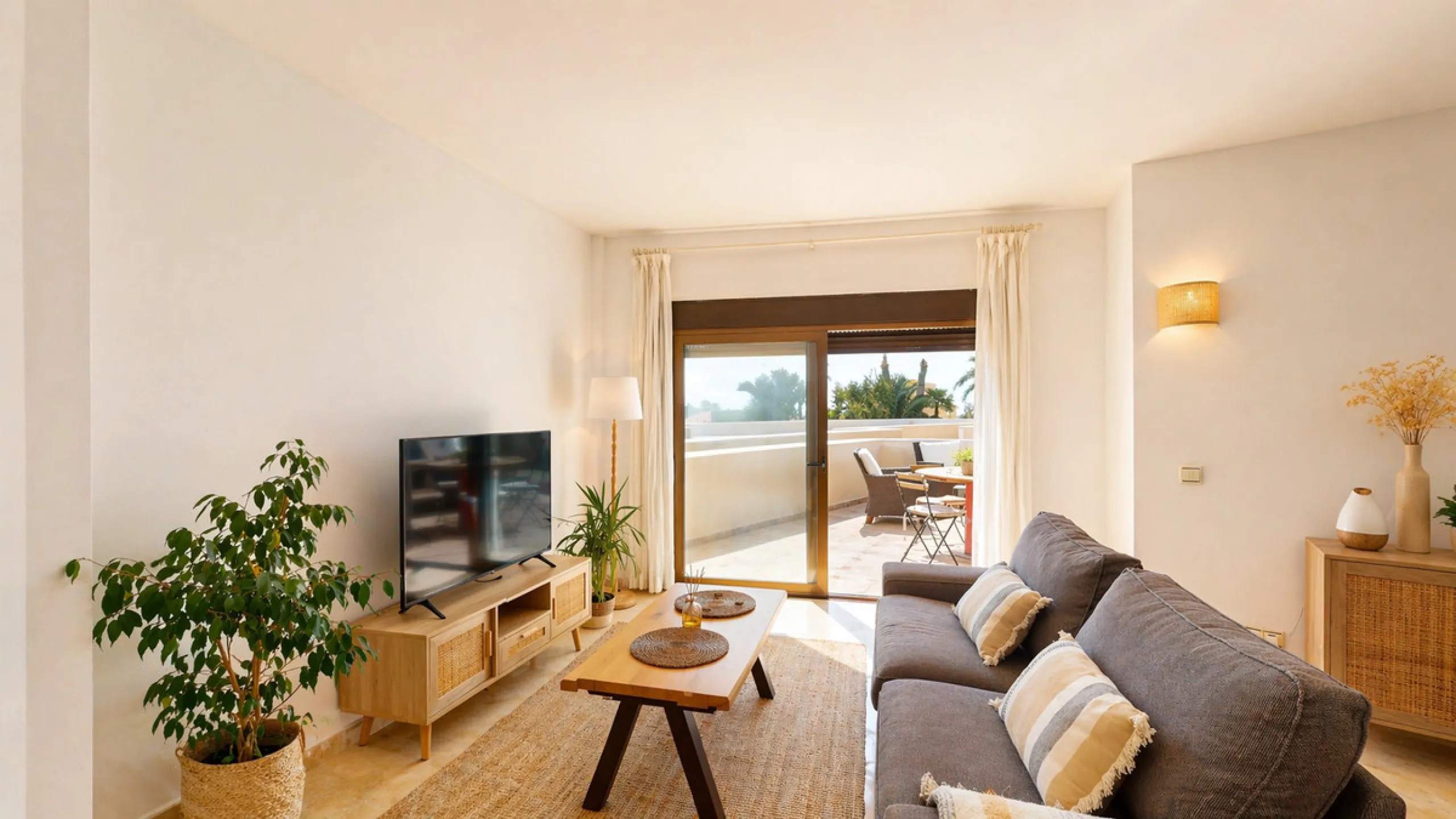 Beautiful apartment located in the sought-after area of Atalaya, Estepona—ideal as a permanent residence or a smart investment opportunity. The property features 2 spacious bedrooms, 1 bathroom, and 1 en-suite bathroom, with an east-facing orientation tha