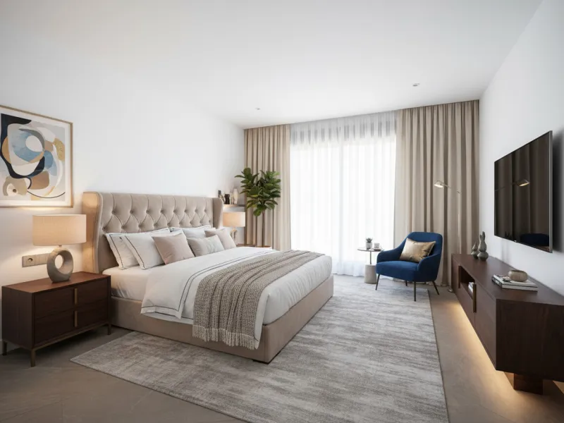 Penthouse Alma is a brand-new duplex home in a secure gated community in Marbella East. It has two ensuite bedrooms, a guest bathroom, and an open-plan living space that connects the kitchen, dining, and lounge areas. Floor-to-ceiling windows fill the hom