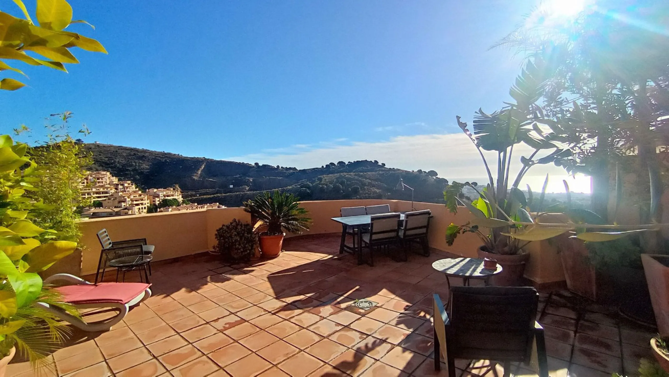 Stunning terraces with sea and mountain views. Over 60 square meters of covered and uncovered terraces. Immaculate two-story penthouse. Built-in interior staircase provides access to the upper level. The ground floor comprises two bedrooms and two full ba