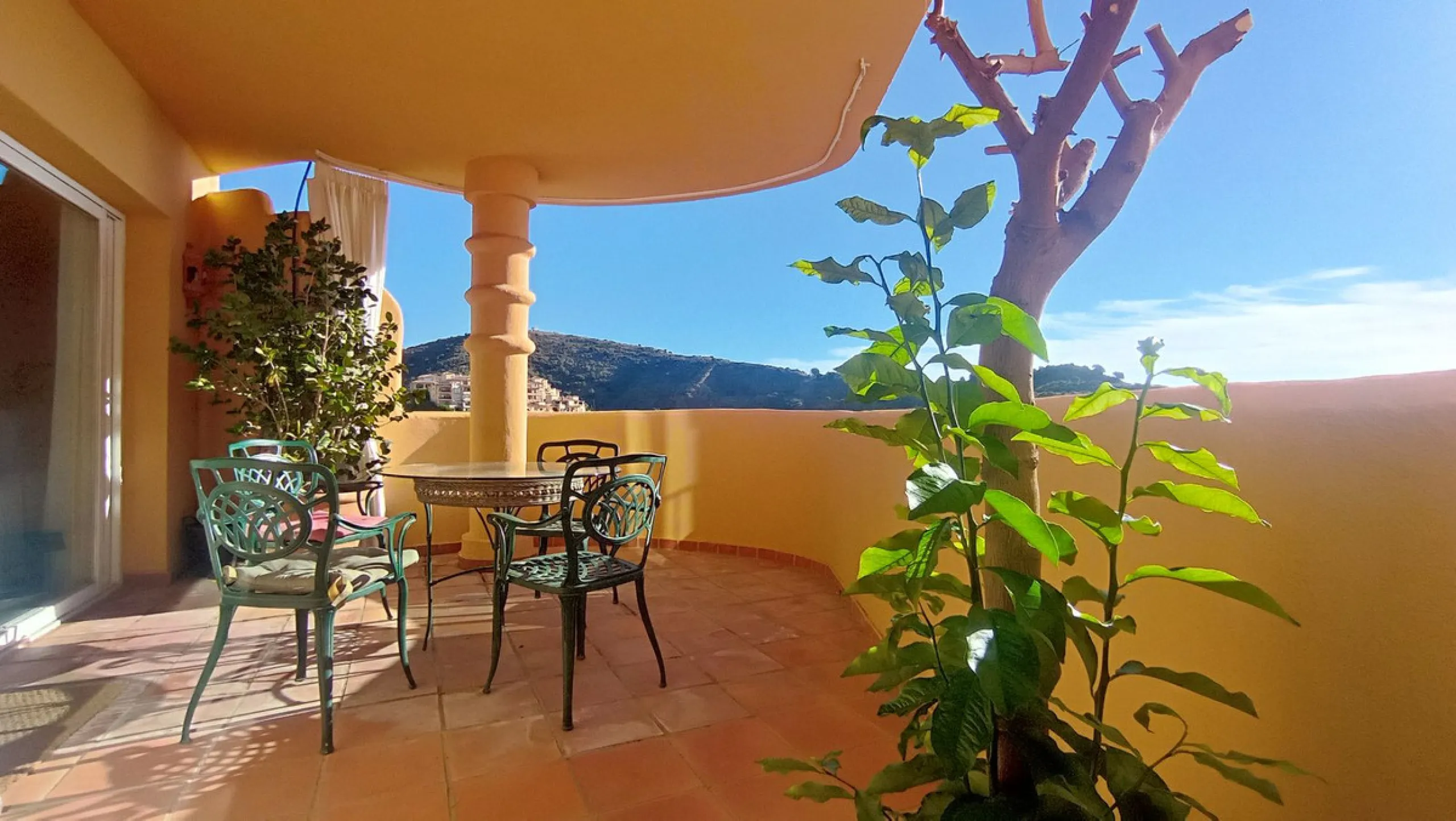 Stunning terraces with sea and mountain views. Over 60 square meters of covered and uncovered terraces. Immaculate two-story penthouse. Built-in interior staircase provides access to the upper level. The ground floor comprises two bedrooms and two full ba