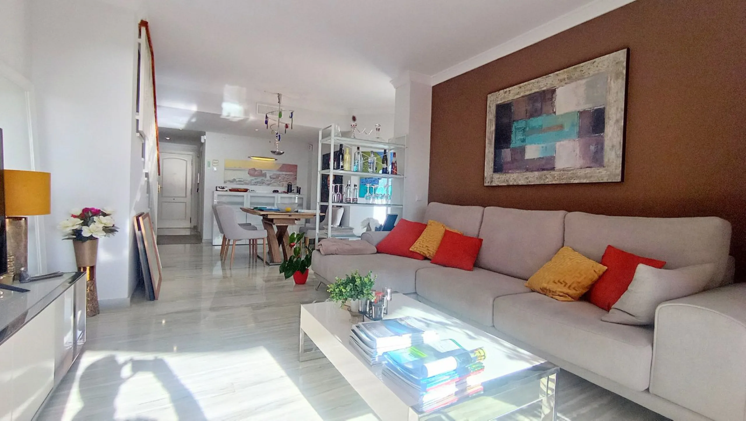 Stunning terraces with sea and mountain views. Over 60 square meters of covered and uncovered terraces. Immaculate two-story penthouse. Built-in interior staircase provides access to the upper level. The ground floor comprises two bedrooms and two full ba