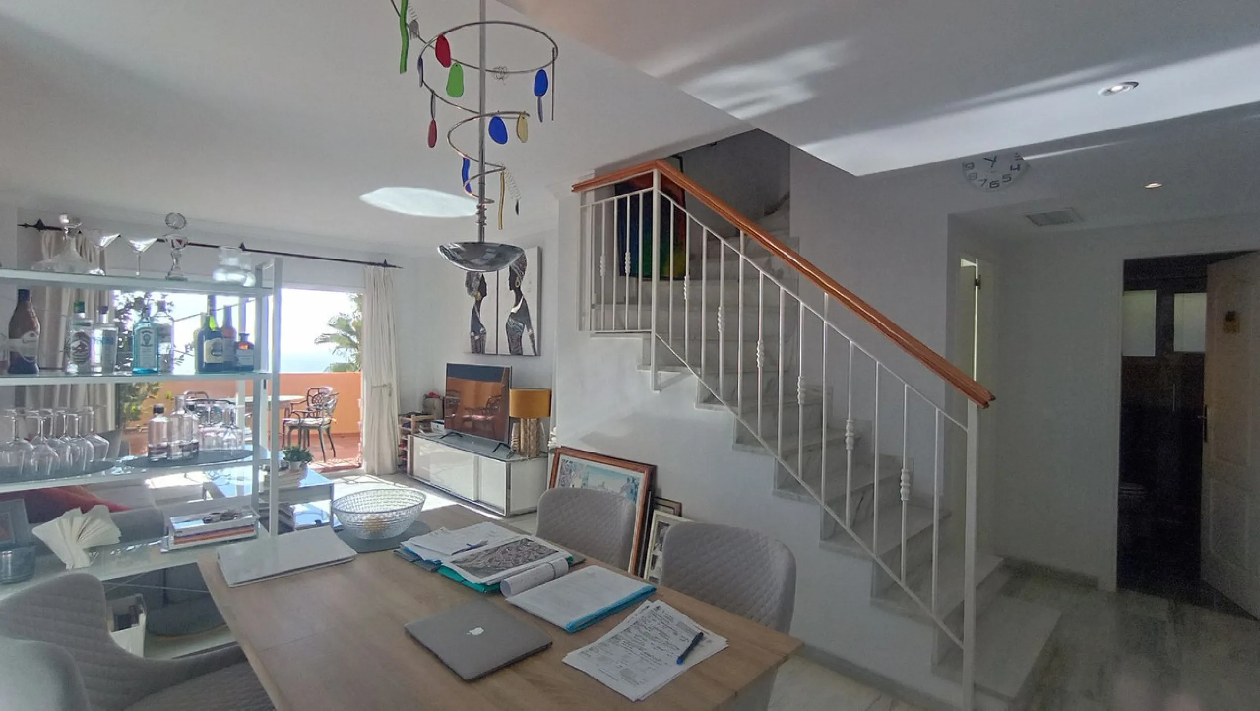 Stunning terraces with sea and mountain views. Over 60 square meters of covered and uncovered terraces. Immaculate two-story penthouse. Built-in interior staircase provides access to the upper level. The ground floor comprises two bedrooms and two full ba