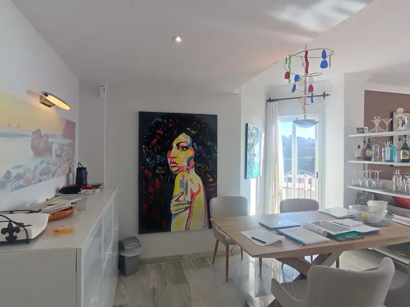 Stunning terraces with sea and mountain views. Over 60 square meters of covered and uncovered terraces. Immaculate two-story penthouse. Built-in interior staircase provides access to the upper level. The ground floor comprises two bedrooms and two full ba