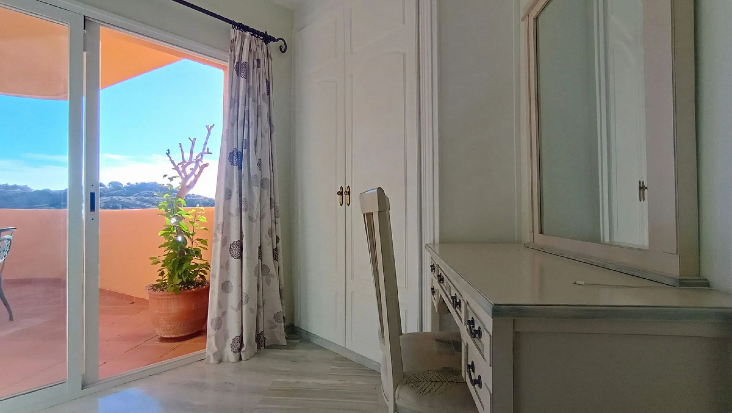 Stunning terraces with sea and mountain views. Over 60 square meters of covered and uncovered terraces. Immaculate two-story penthouse. Built-in interior staircase provides access to the upper level. The ground floor comprises two bedrooms and two full ba